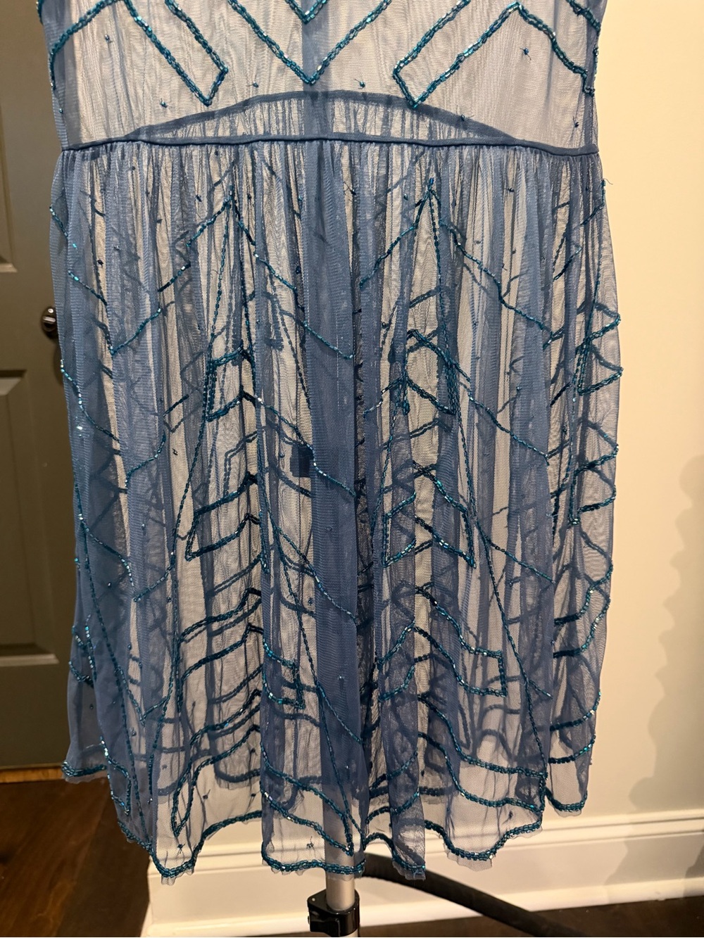 Free People Blue Sheer Beaded Embroidered Mini Dress XS - Picture 8 of 17